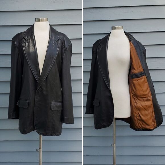 Lone Pine Buttery Soft Black Lambskin Leather One Button Blazer Jacket Coat 40 - Picture 2 of 9